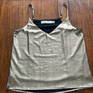 Bishop + young Anthropologie metallic black V-neck cropped tank top cami small